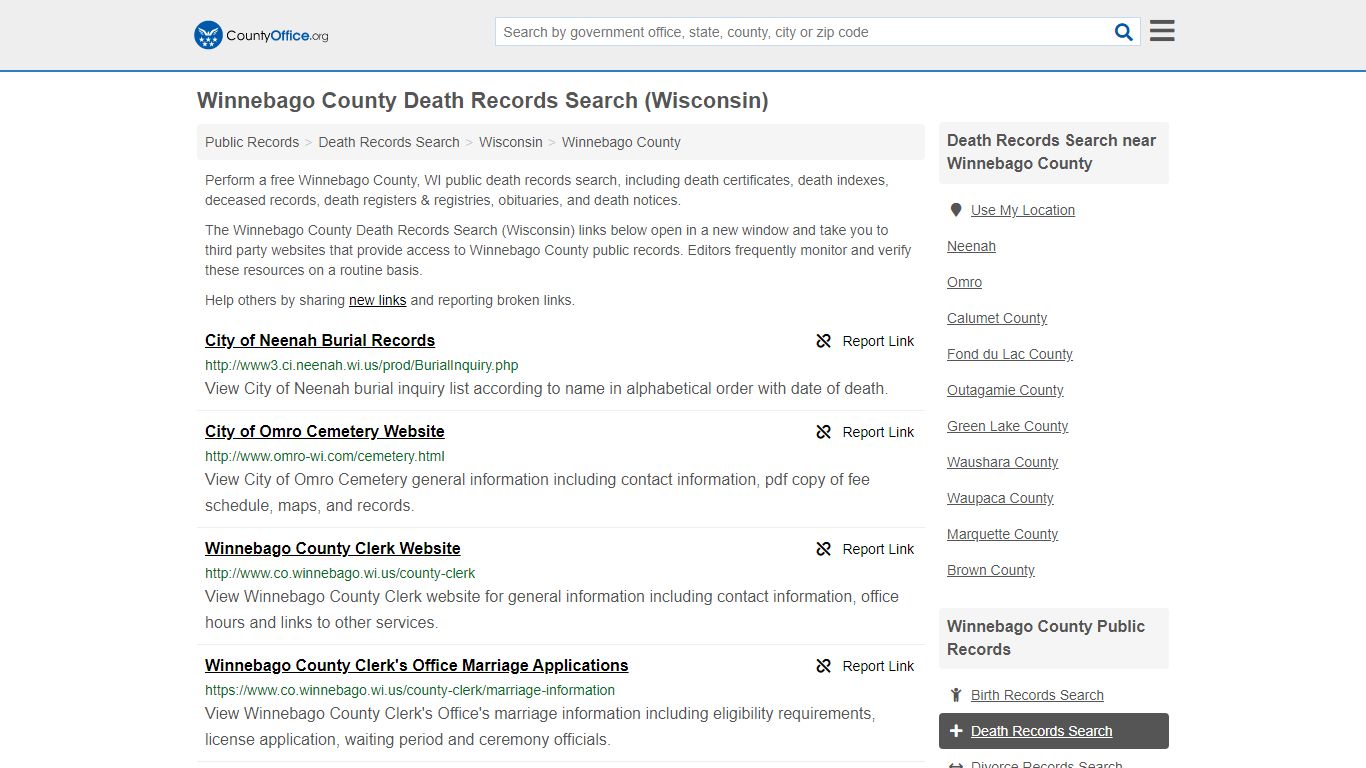 Death Records Search - Winnebago County, WI (Death ...